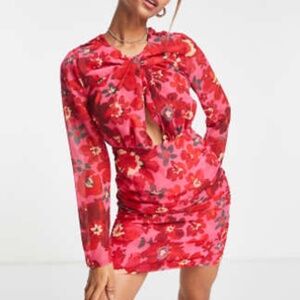 Hope & Ivy  twist front mini dress in red floral
